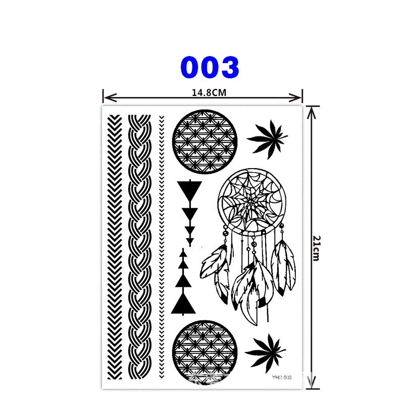 Black Pattern Tattoo Stickers (148mm*210mm) YHB003