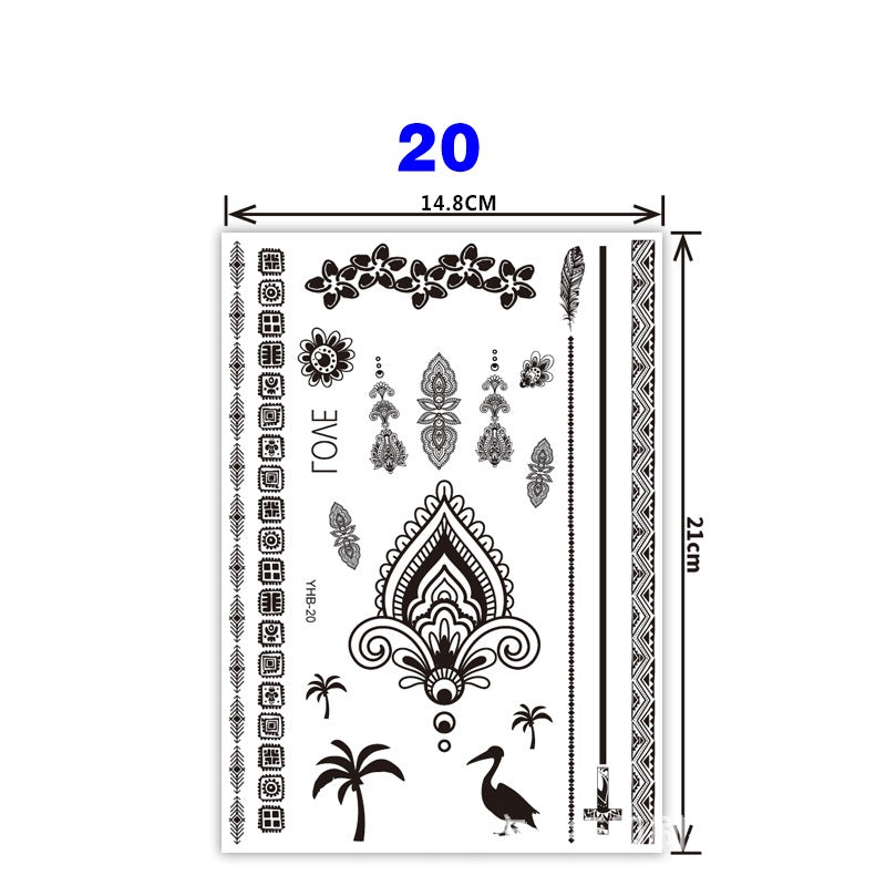 Black Pattern Tattoo Stickers (148mm*210mm) YHB020