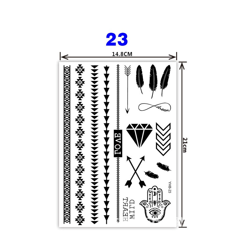 Black Pattern Tattoo Stickers (148mm*210mm) YHB023