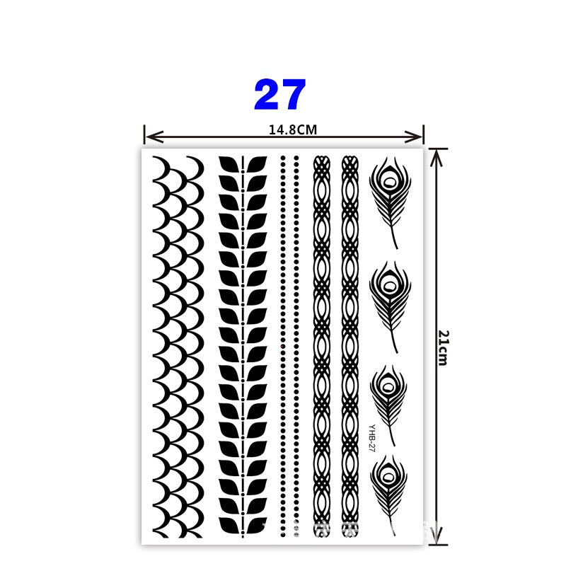 Black Pattern Tattoo Stickers (148mm*210mm) YHB027