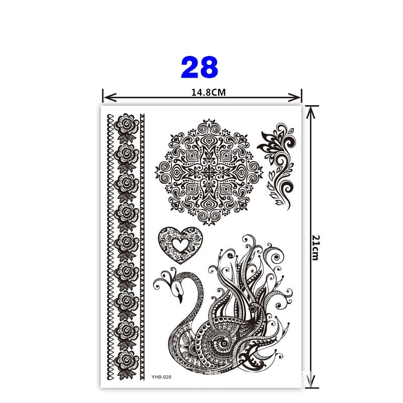 Black Pattern Tattoo Stickers (148mm*210mm) YHB028