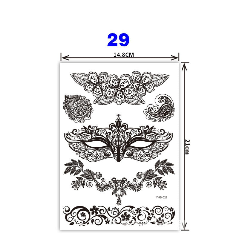 Black Pattern Tattoo Stickers (148mm*210mm) YHB029